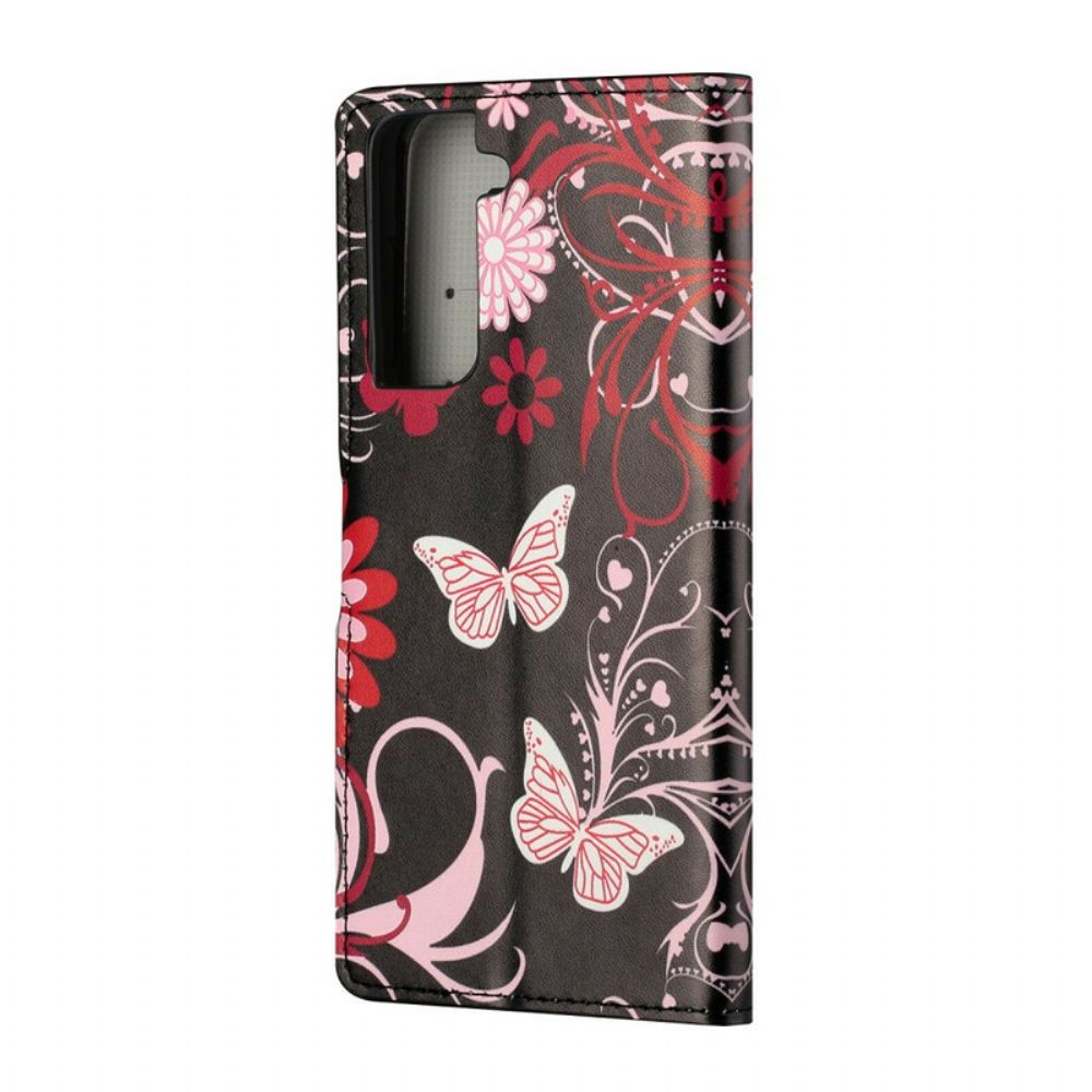 Folio-hoesje voor Samsung Galaxy S21 5G Vlinders En Bloemen
