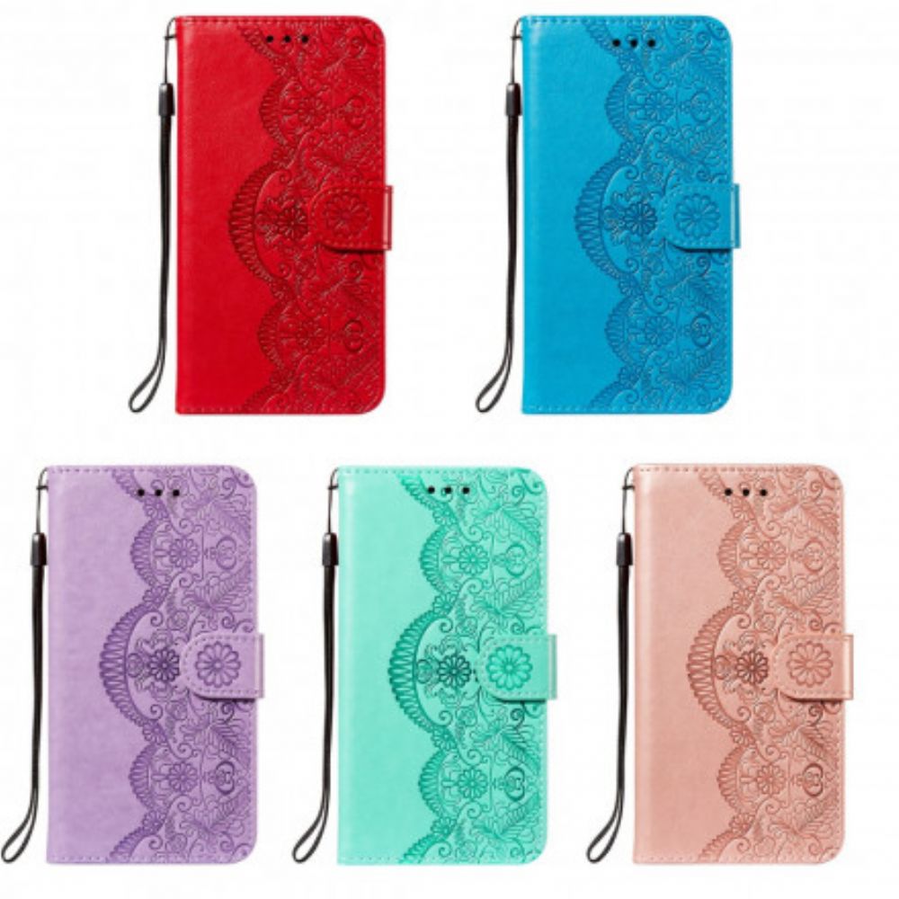 Leren Hoesje voor Samsung Galaxy S21 5G Bloem Borduurwerk Afdrukken