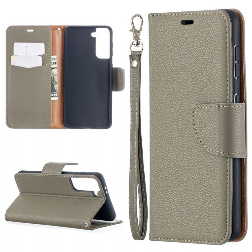 Leren Hoesje voor Samsung Galaxy S21 5G Folio-hoesje Litchi Flap Schuin