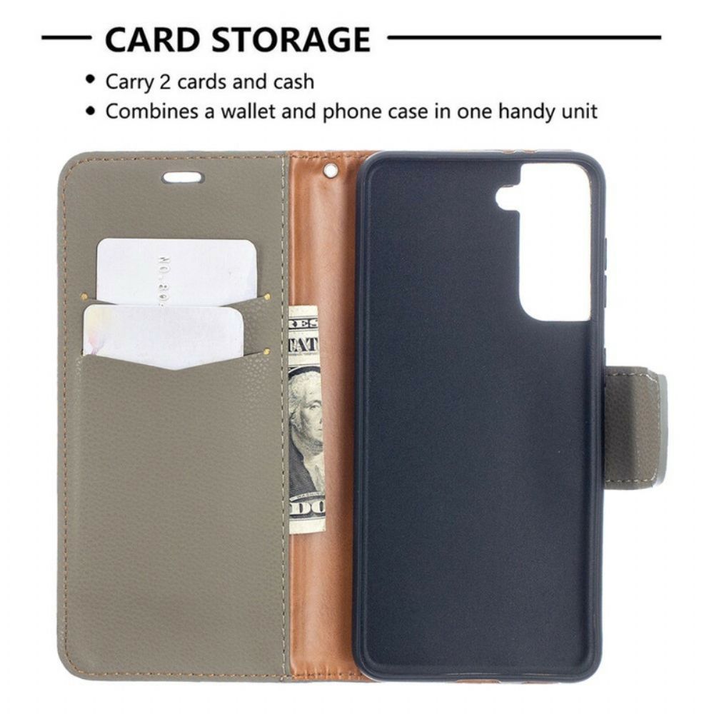 Leren Hoesje voor Samsung Galaxy S21 5G Folio-hoesje Litchi Flap Schuin