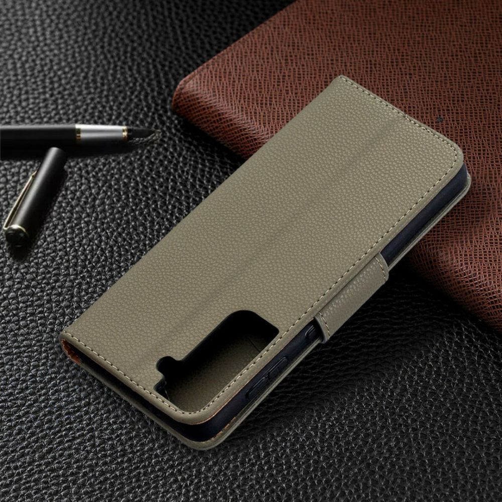 Leren Hoesje voor Samsung Galaxy S21 5G Folio-hoesje Litchi Flap Schuin