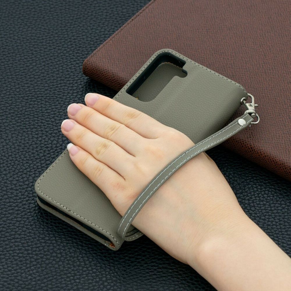 Leren Hoesje voor Samsung Galaxy S21 5G Folio-hoesje Litchi Flap Schuin