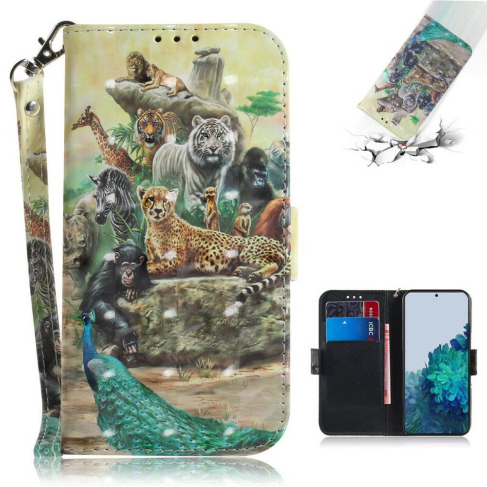Leren Hoesje voor Samsung Galaxy S21 5G Met Ketting Thong Safari Dieren