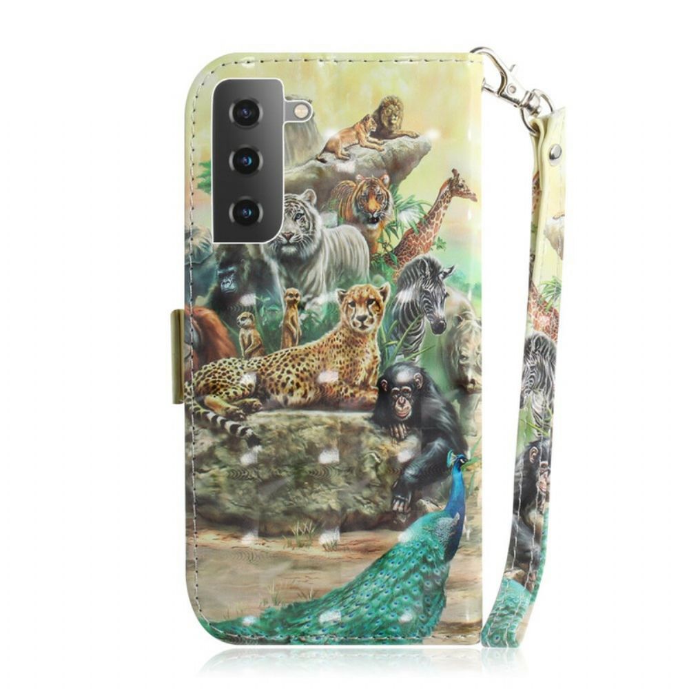 Leren Hoesje voor Samsung Galaxy S21 5G Met Ketting Thong Safari Dieren