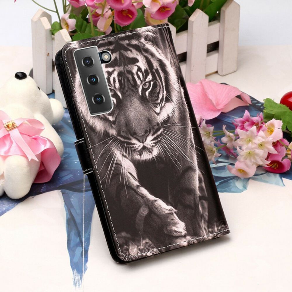 Leren Hoesje voor Samsung Galaxy S21 5G Nachttijger
