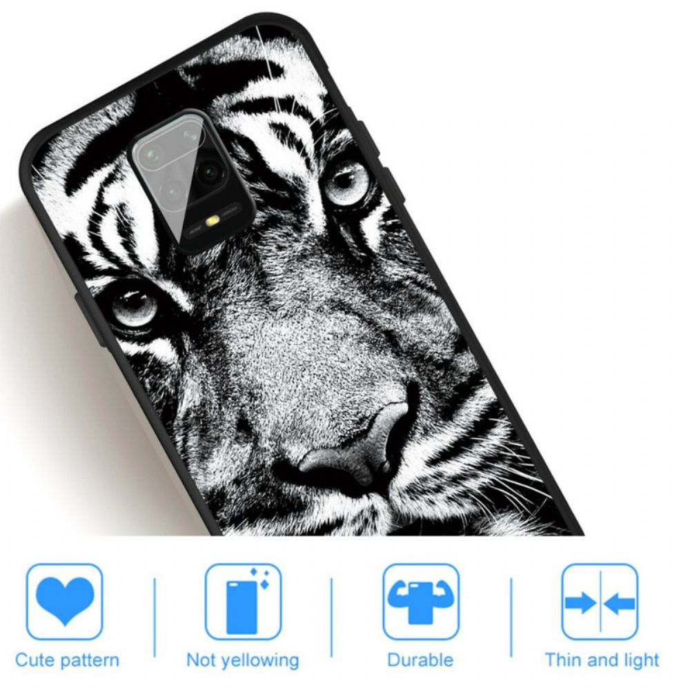 Hoesje voor Xiaomi Redmi Note 9S / Note 9 Pro Zwarte En Witte Tijger