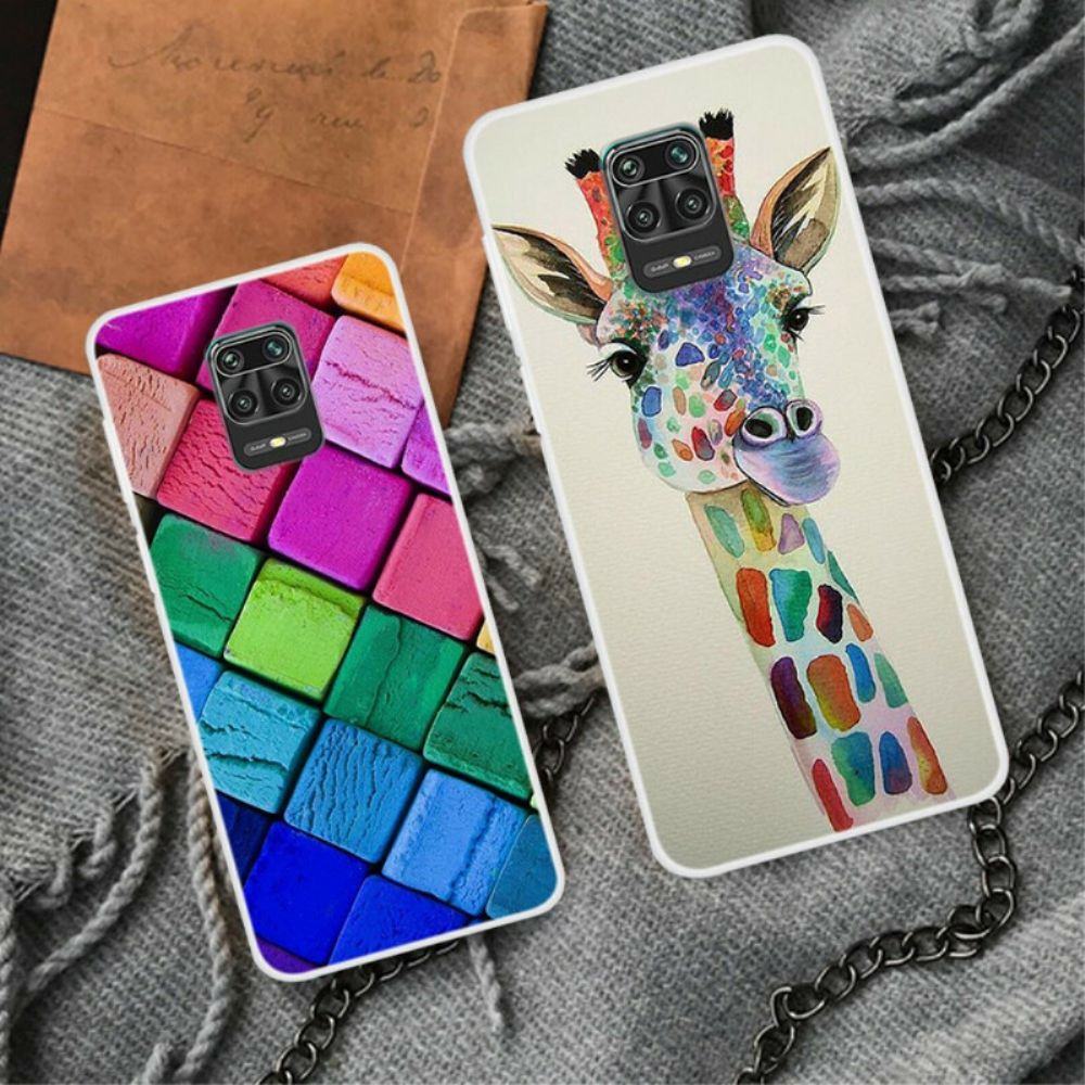 Telefoonhoesje voor Xiaomi Redmi Note 9S / Note 9 Pro Kleurrijke Giraf
