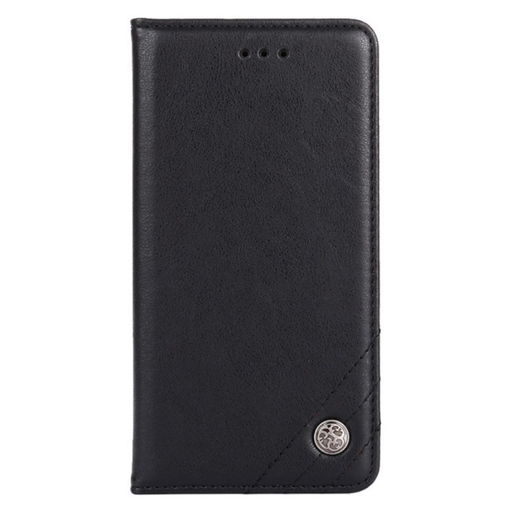 Bescherming Hoesje voor Poco M4 Pro 5G Folio-hoesje Rivet Lederen Stijl