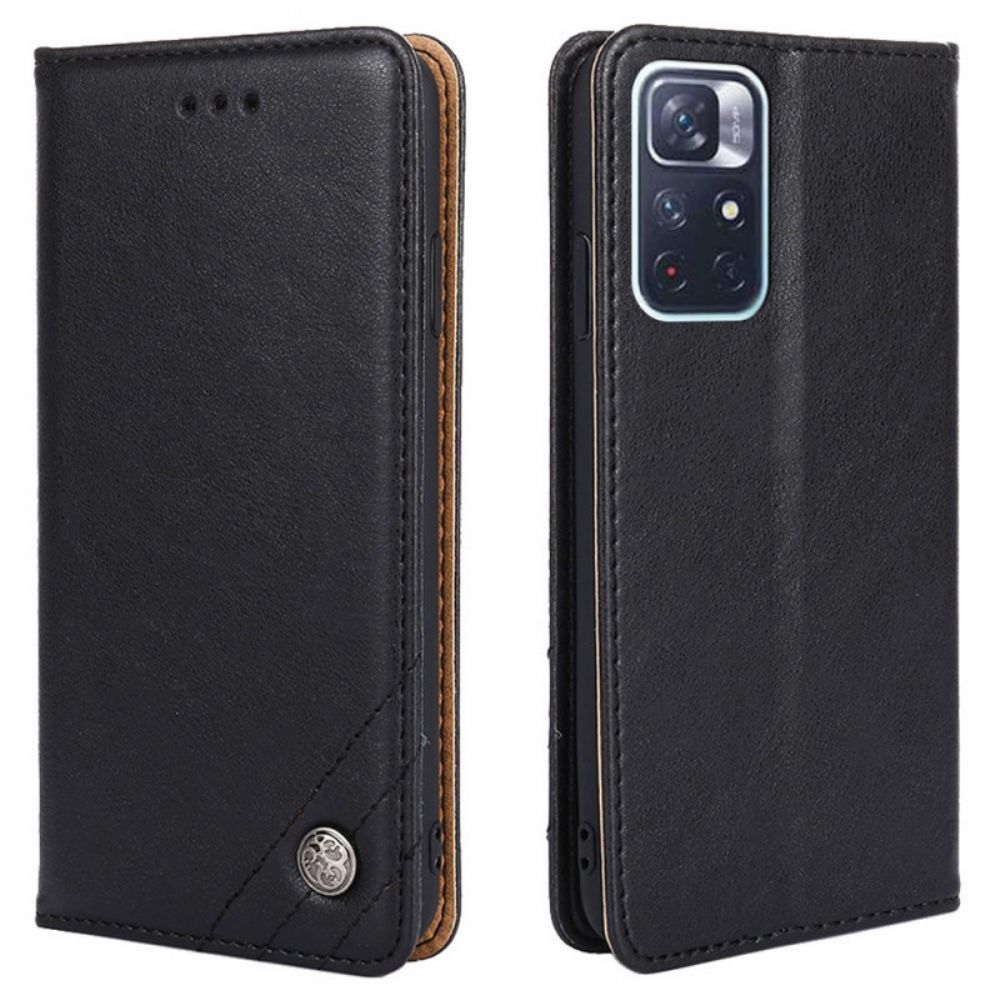 Bescherming Hoesje voor Poco M4 Pro 5G Folio-hoesje Rivet Lederen Stijl