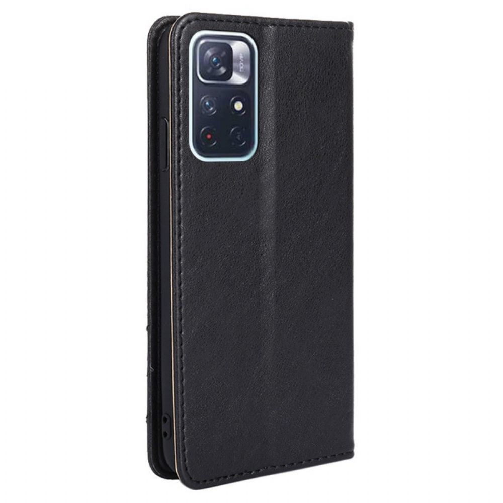 Bescherming Hoesje voor Poco M4 Pro 5G Folio-hoesje Rivet Lederen Stijl