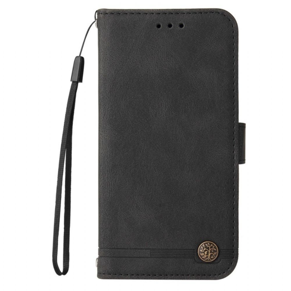 Flip Case voor Poco M4 Pro 5G Faux Lederen Klinknagel En Riem