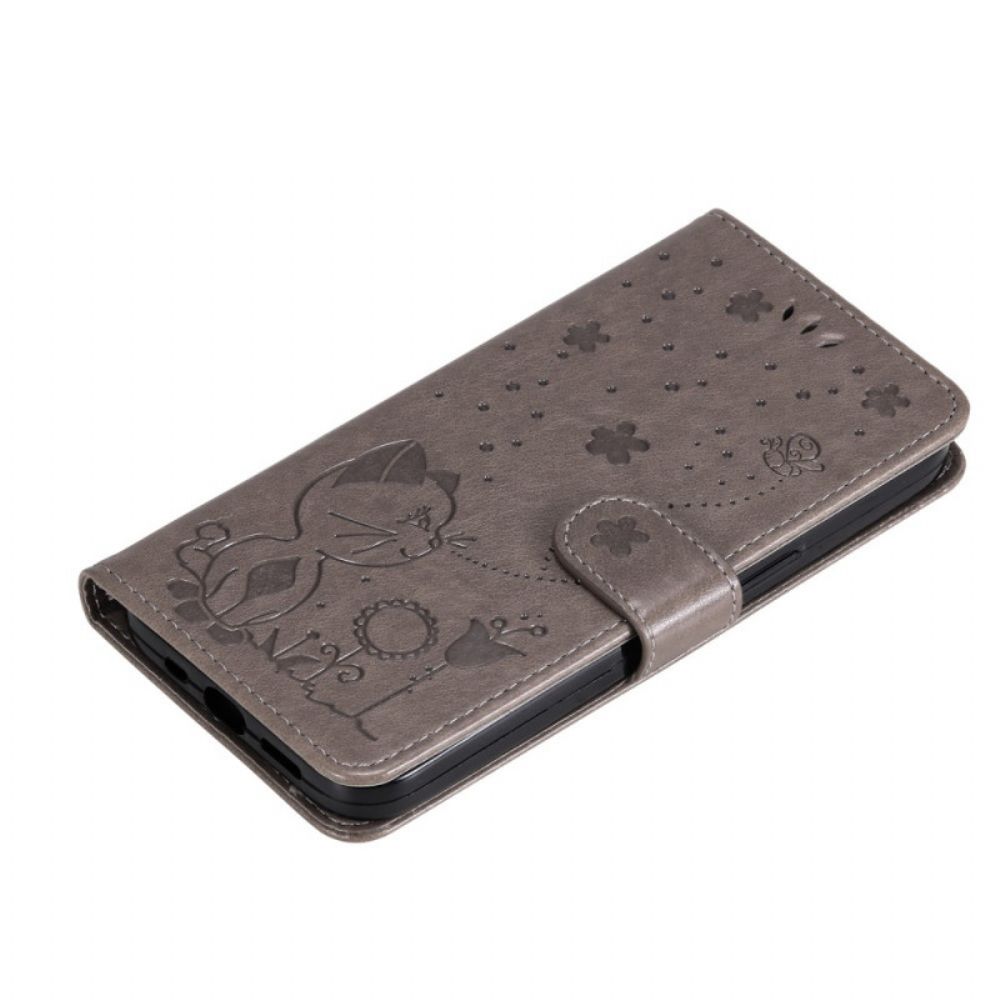 Flip Case voor Poco M4 Pro 5G Met Ketting Kat En Bij Met Riem