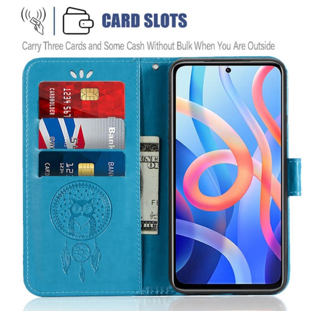 Folio-hoesje voor Poco M4 Pro 5G Lederen Effect Dromenvanger Uil