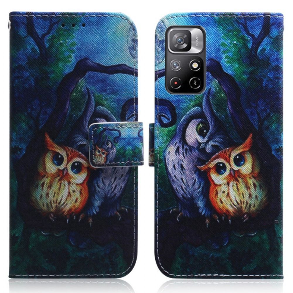 Folio-hoesje voor Poco M4 Pro 5G Uilen Schilderen