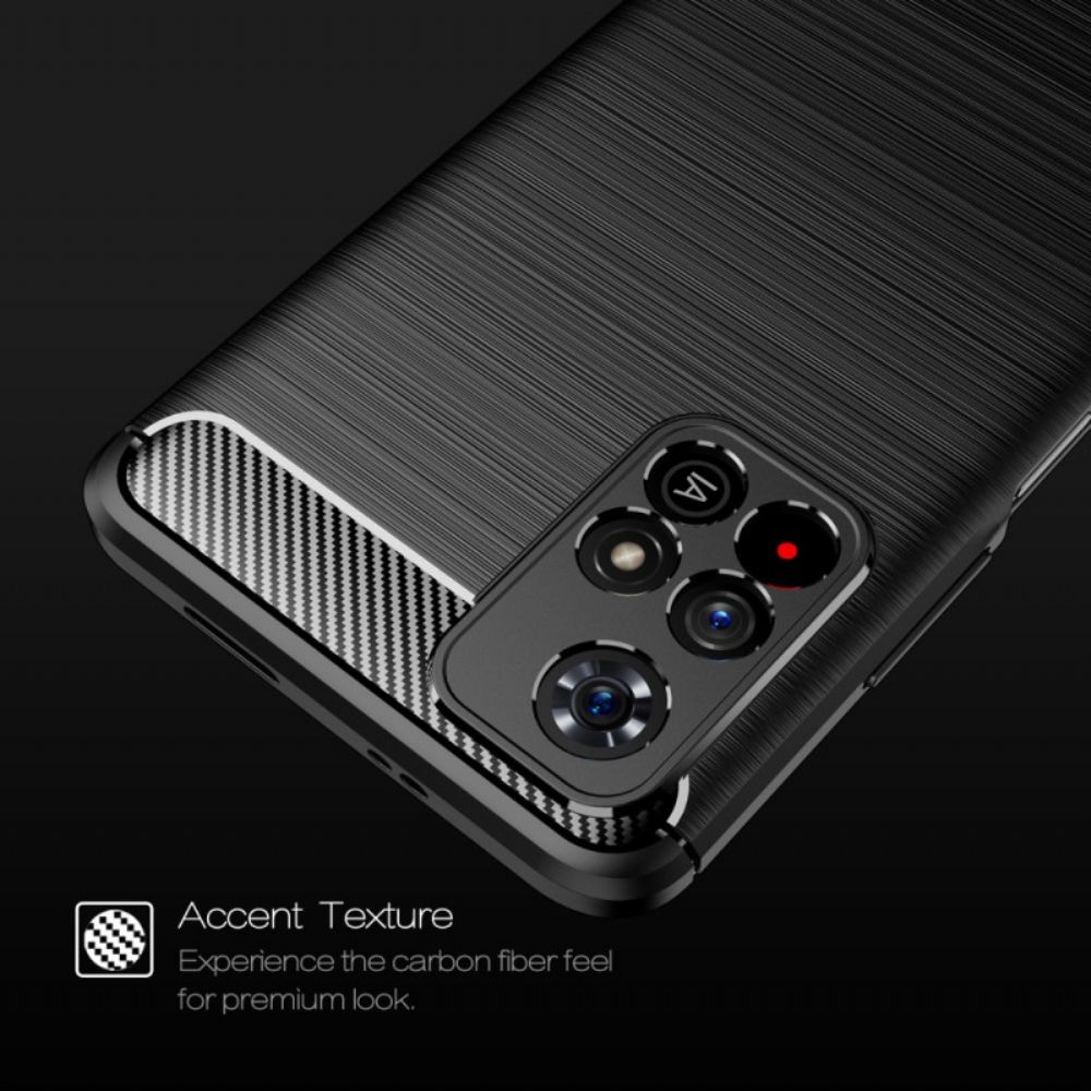 Hoesje voor Poco M4 Pro 5G Geborstelde Koolstofvezel
