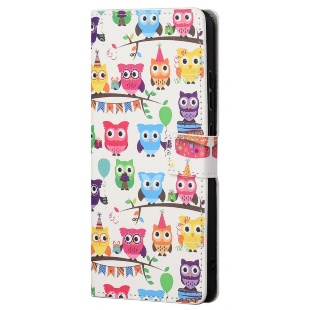 Leren Hoesje voor Poco M4 Pro 5G Meerdere Uilen