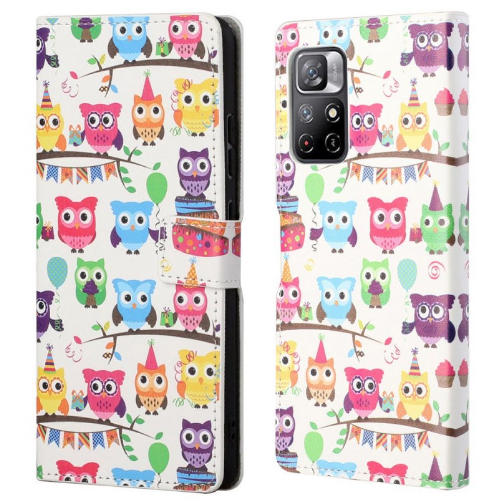 Leren Hoesje voor Poco M4 Pro 5G Meerdere Uilen