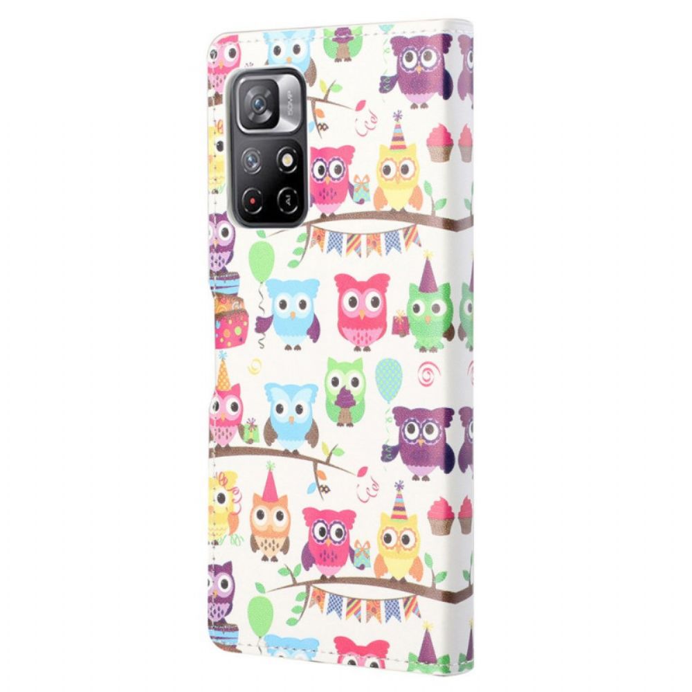 Leren Hoesje voor Poco M4 Pro 5G Meerdere Uilen