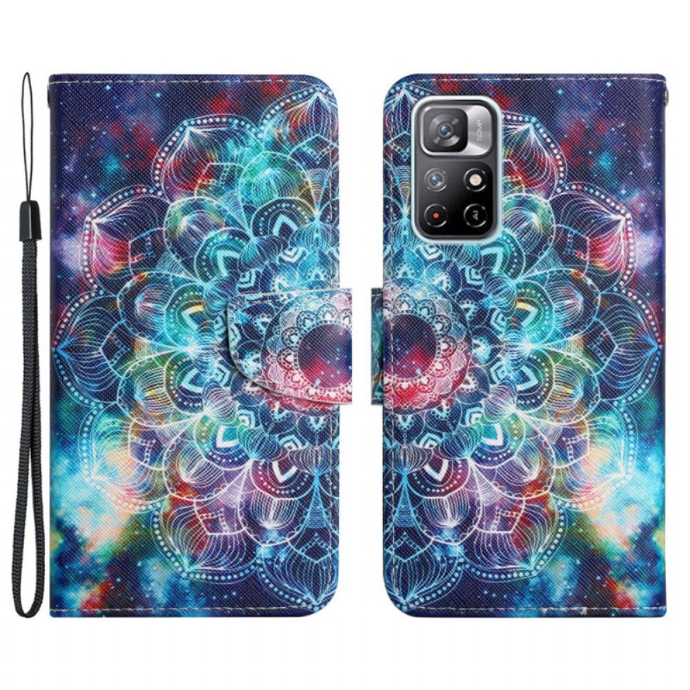 Leren Hoesje voor Poco M4 Pro 5G Met Ketting Knipperende Halve Mandala Met Riem