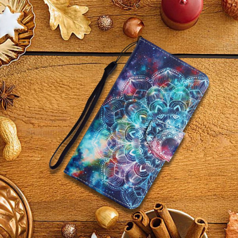 Leren Hoesje voor Poco M4 Pro 5G Met Ketting Knipperende Halve Mandala Met Riem
