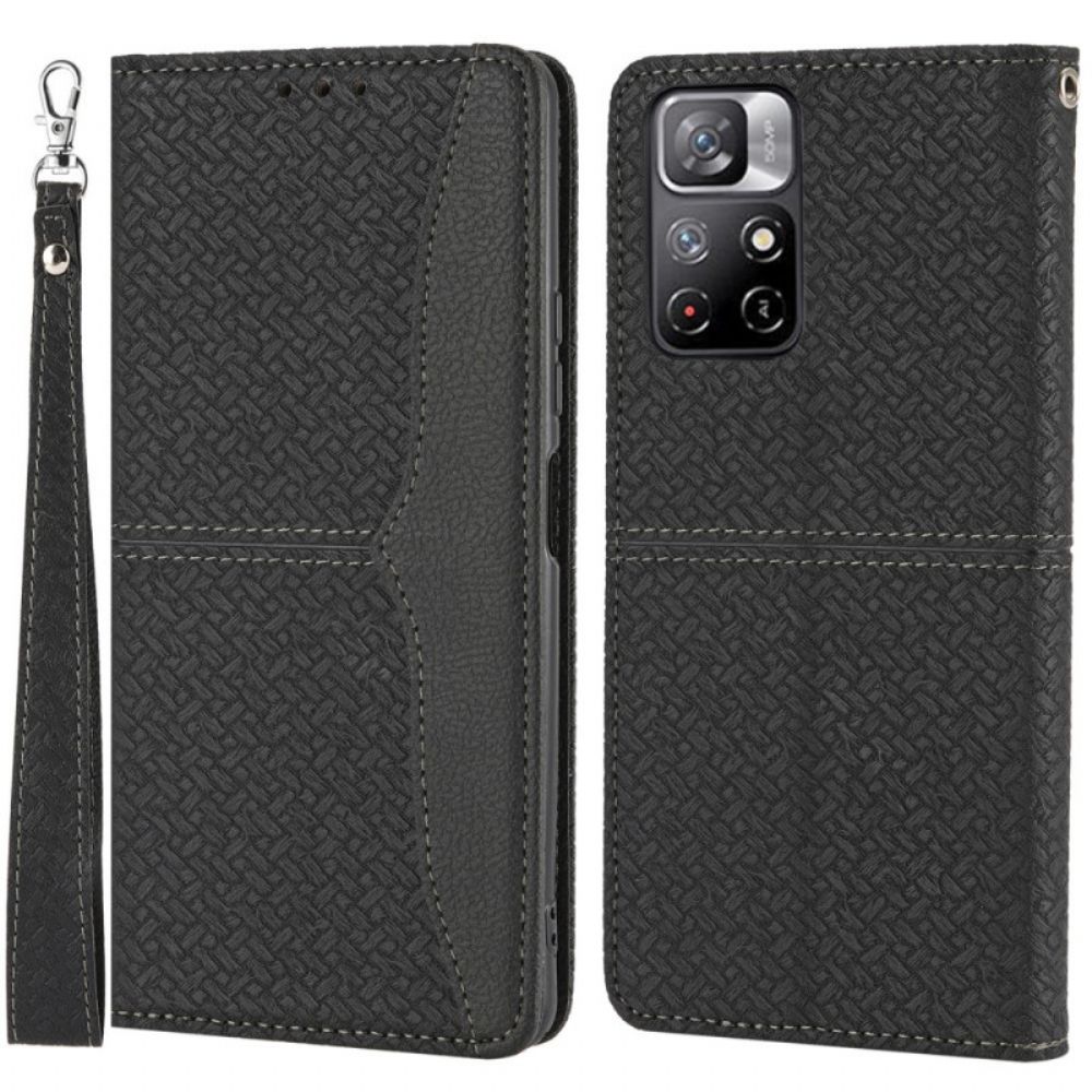 Leren Hoesje voor Poco M4 Pro 5G Met Ketting Stijl Geweven Leren Band