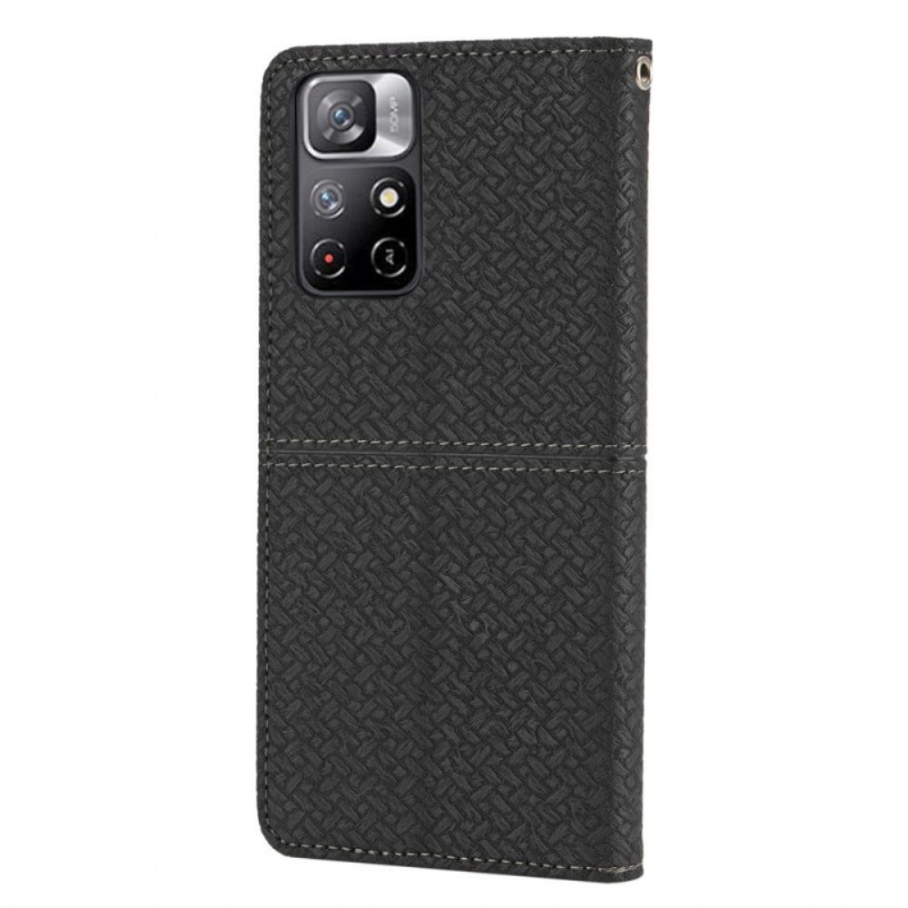 Leren Hoesje voor Poco M4 Pro 5G Met Ketting Stijl Geweven Leren Band