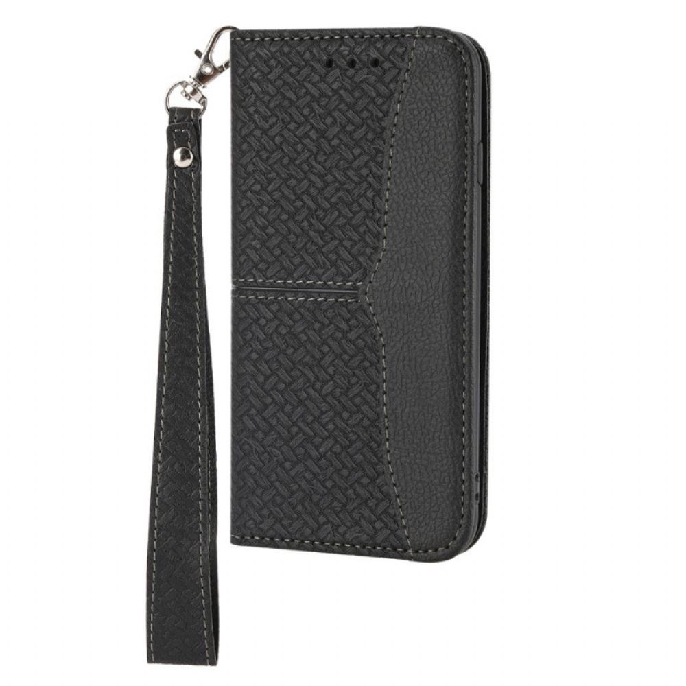 Leren Hoesje voor Poco M4 Pro 5G Met Ketting Stijl Geweven Leren Band