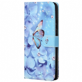 Leren Hoesje voor Poco M4 Pro 5G Met Ketting Vlinders Met Diamanten Band