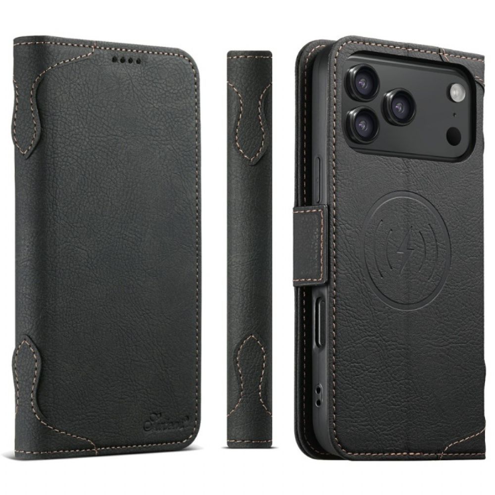 Folio-hoesje Voor iPhone 17 Pro Magsafe-compatibele Lychee-textuur