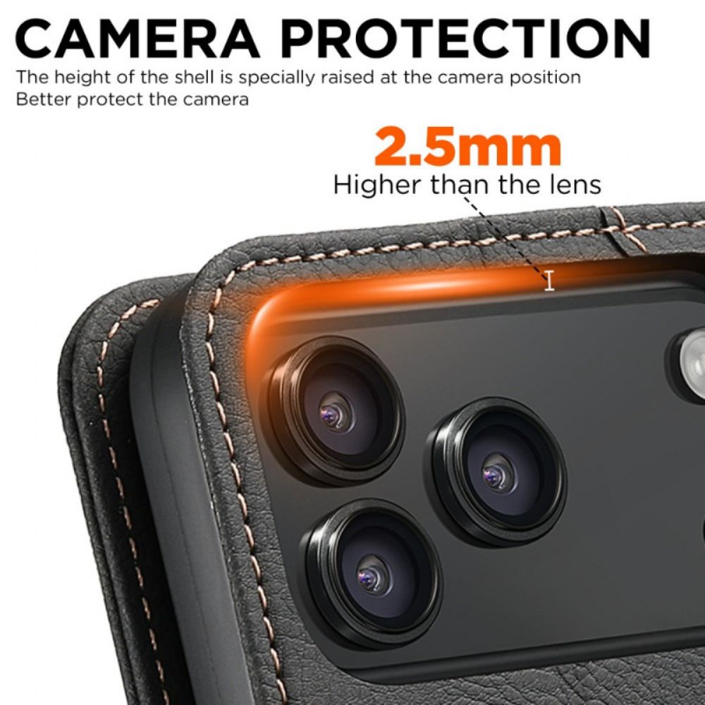 Folio-hoesje Voor iPhone 17 Pro Magsafe-compatibele Lychee-textuur