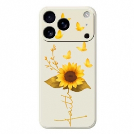 Hoesje iPhone 17 Pro Vloeibare Siliconen Met Zonnebloem En Vlinders Bescherming Hoesje