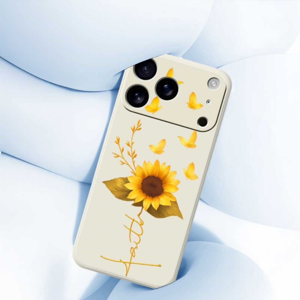 Hoesje iPhone 17 Pro Vloeibare Siliconen Met Zonnebloem En Vlinders Bescherming Hoesje