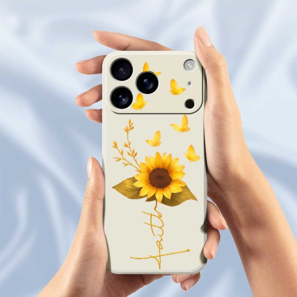 Hoesje iPhone 17 Pro Vloeibare Siliconen Met Zonnebloem En Vlinders Bescherming Hoesje