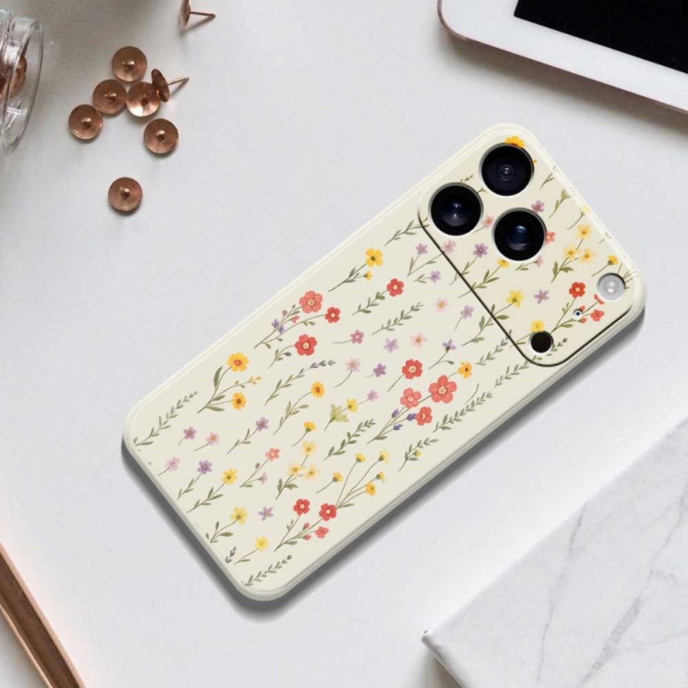 Hoesje Voor iPhone 17 Pro Vloeibare Siliconen Met Bloemen