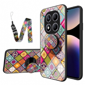 Case Hoesje Xiaomi Redmi Note 14 Pro 4g Telefoonhoesje Patchwork Patroon Standaard En Bandje