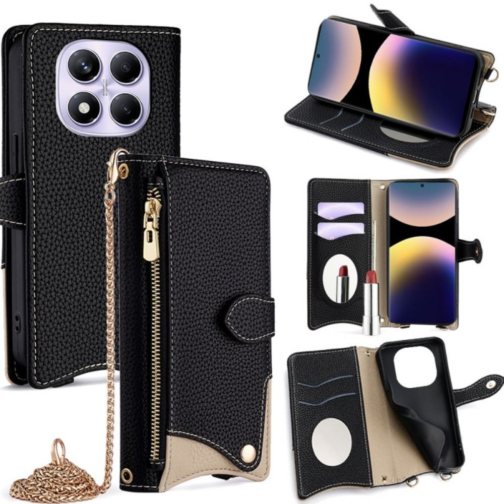 Flip Case Leren Xiaomi Redmi Note 14 Pro 4g Tweekleurige Portemonnee Met Ketting