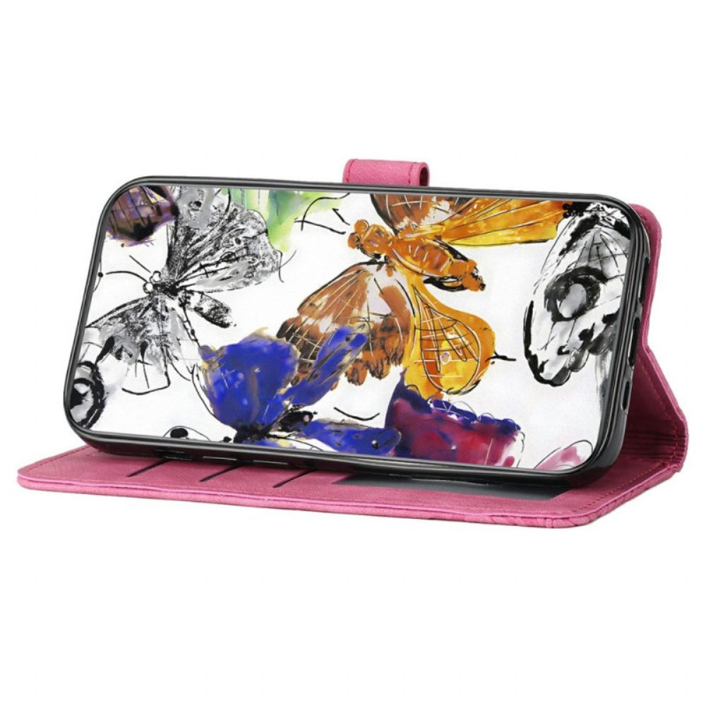 Folio-hoesje Xiaomi Redmi Note 14 Pro 4g Telefoonhoesje Suède-effect Vlinders