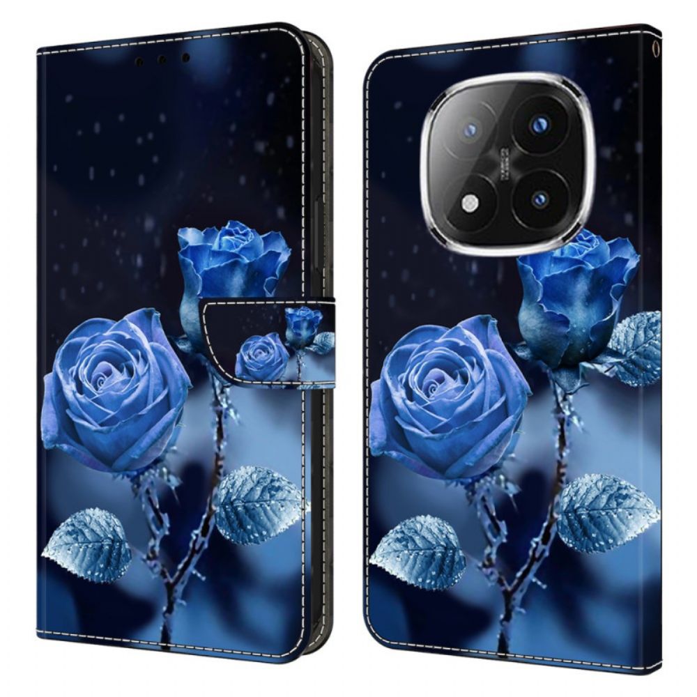 Leren Hoesje Voor Xiaomi Redmi Note 14 Pro 4g Blauwe Rozen