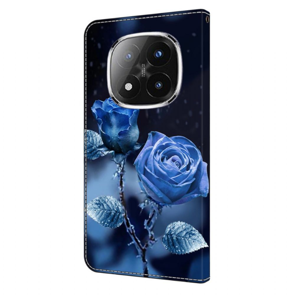 Leren Hoesje Voor Xiaomi Redmi Note 14 Pro 4g Blauwe Rozen