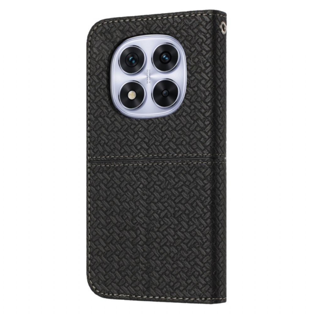 Leren Hoesje Voor Xiaomi Redmi Note 14 Pro 4g Geweven Textuur Met Bandje