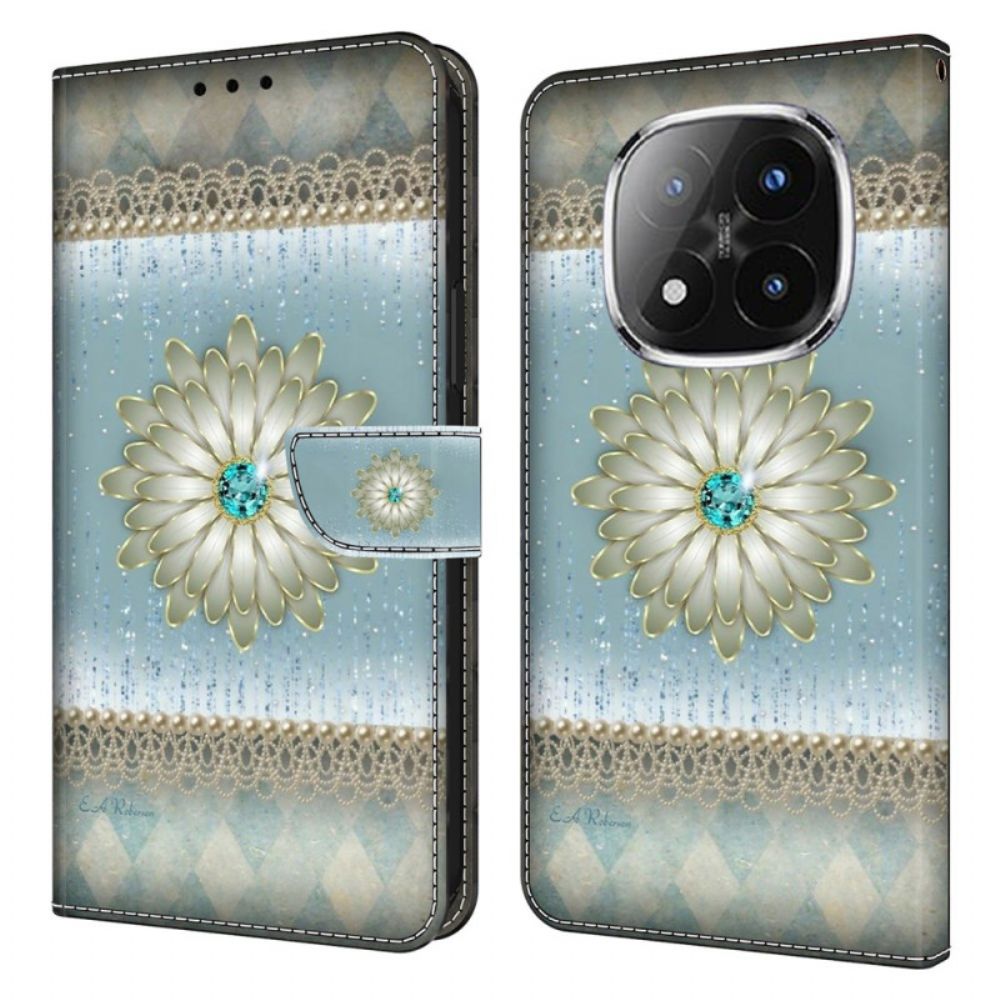 Leren Hoesje Voor Xiaomi Redmi Note 14 Pro 4g Retro Bloemenpatroon