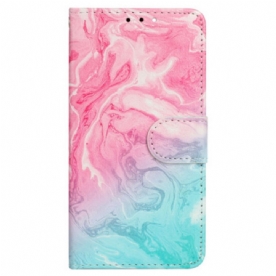 Leren Hoesje Voor Xiaomi Redmi Note 14 Pro 4g Roze En Groen Marmer