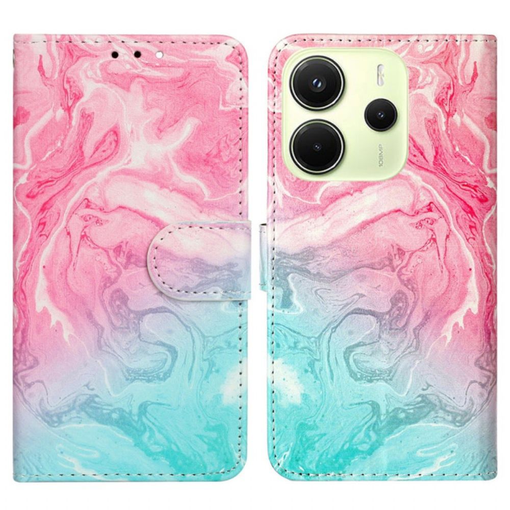 Leren Hoesje Voor Xiaomi Redmi Note 14 Pro 4g Roze En Groen Marmer