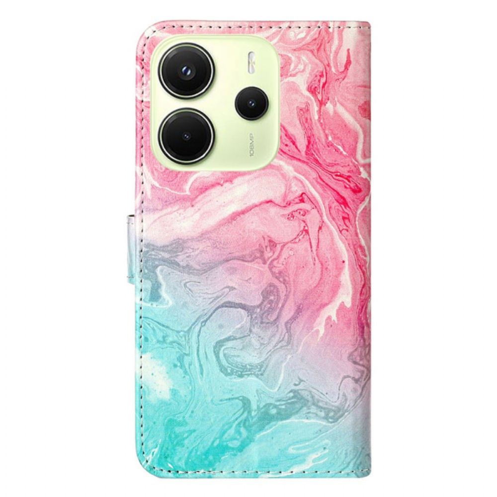 Leren Hoesje Voor Xiaomi Redmi Note 14 Pro 4g Roze En Groen Marmer