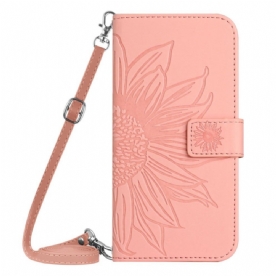 Leren Hoesje Voor Xiaomi Redmi Note 14 Pro 4g Schouderband Met Zonnebloemprint