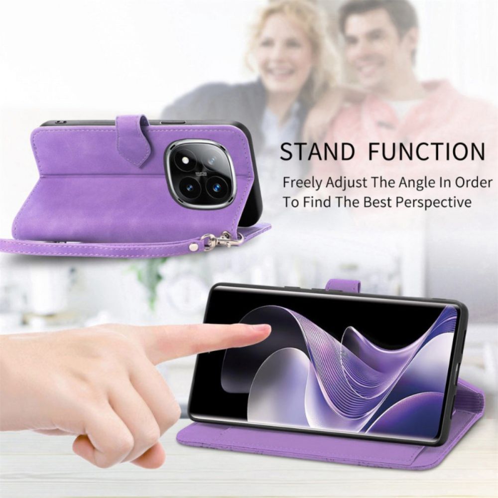 Leren Hoesje Voor Xiaomi Redmi Note 14 Pro 4g Suède Veters Effect