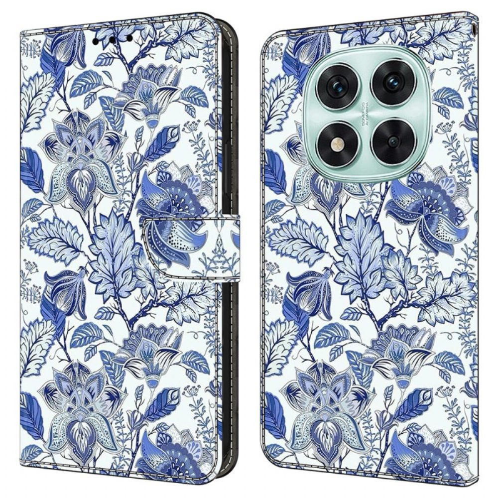 Leren Hoesje Xiaomi Redmi Note 14 Pro 4g Blauw Bloemenpatroon Bescherming Hoesje