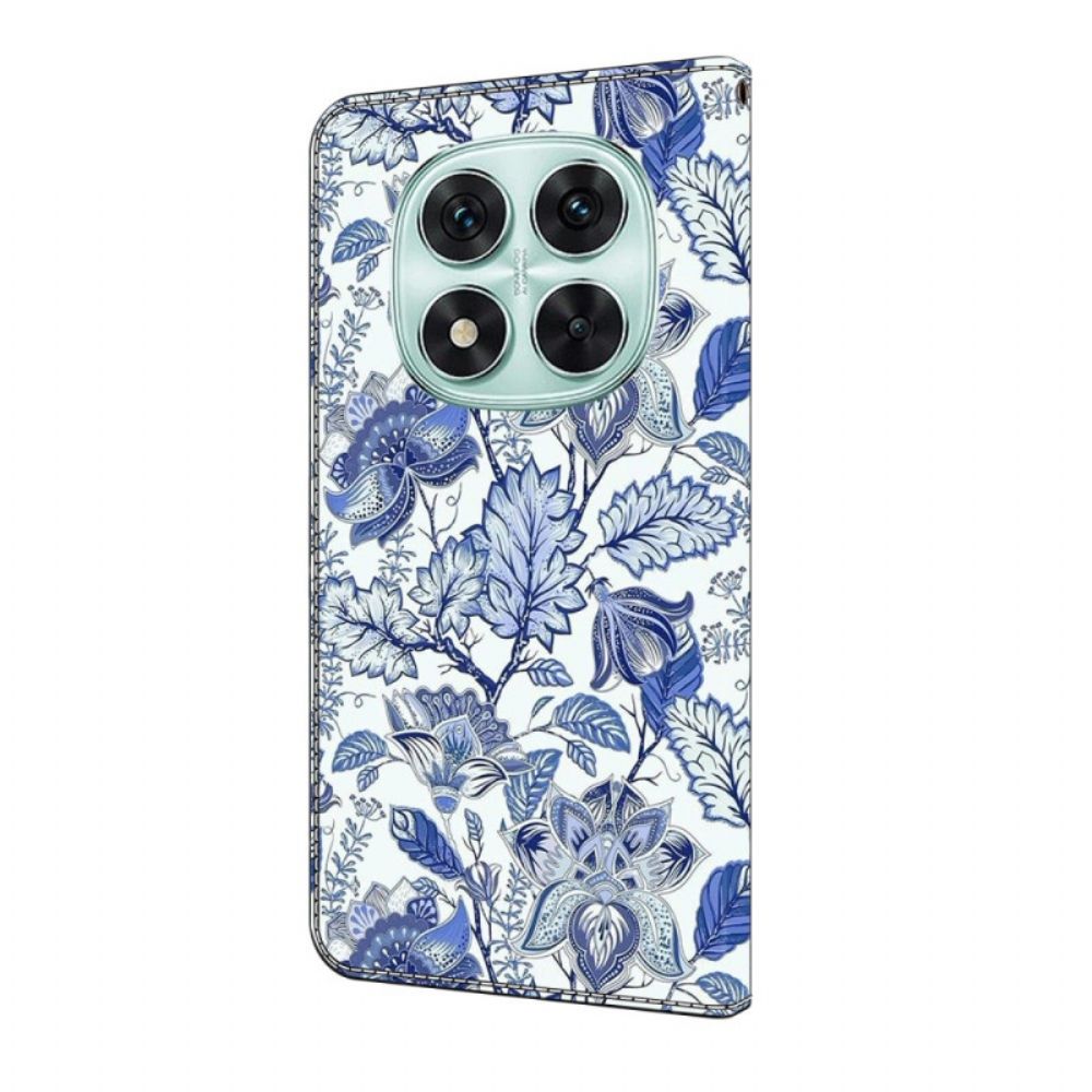 Leren Hoesje Xiaomi Redmi Note 14 Pro 4g Blauw Bloemenpatroon Bescherming Hoesje