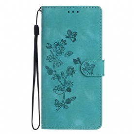 Leren Hoesje Xiaomi Redmi Note 14 Pro 4g Bloemen- En Vlinderdesign Bescherming Hoesje