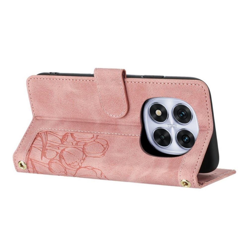 Leren Hoesje Xiaomi Redmi Note 14 Pro 4g Bloemenpatroon Met Bandje Bescherming Hoesje